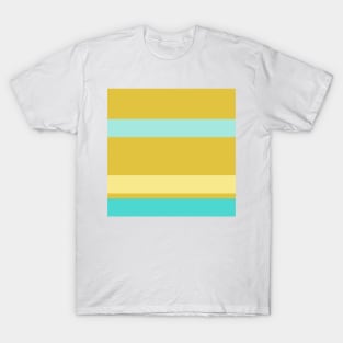 A prodigious variation of Macaroni And Cheese, Medium Turquoise, Pale Turquoise and Dark Cream stripes. T-Shirt